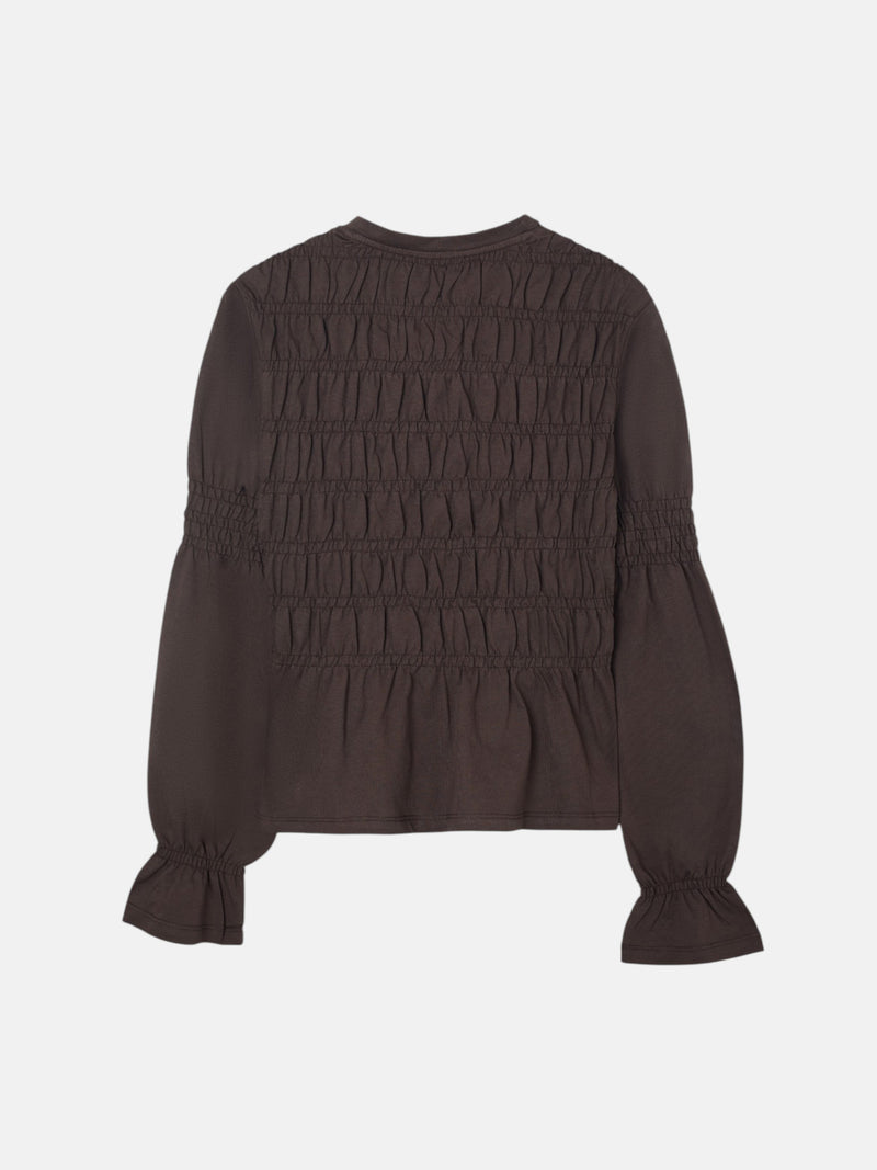 Camisola mulher manga comprida malha smock castanha