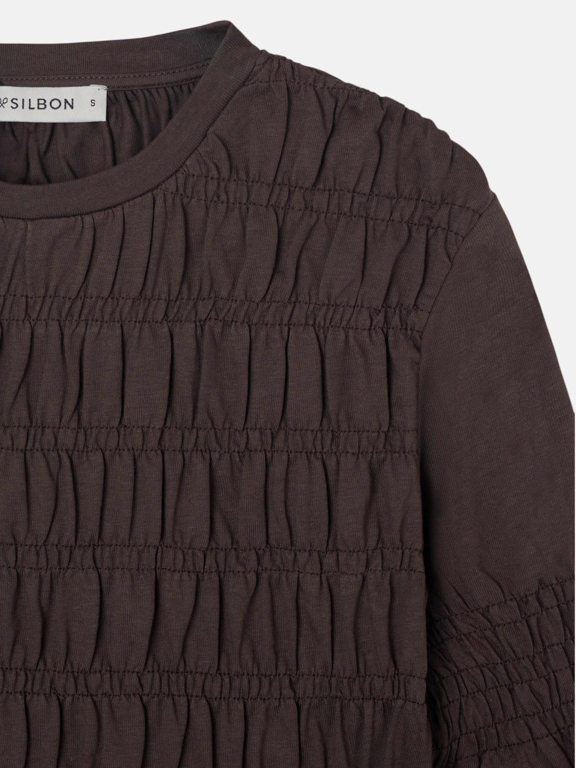 Camiseta woman manga larga punto smock marron