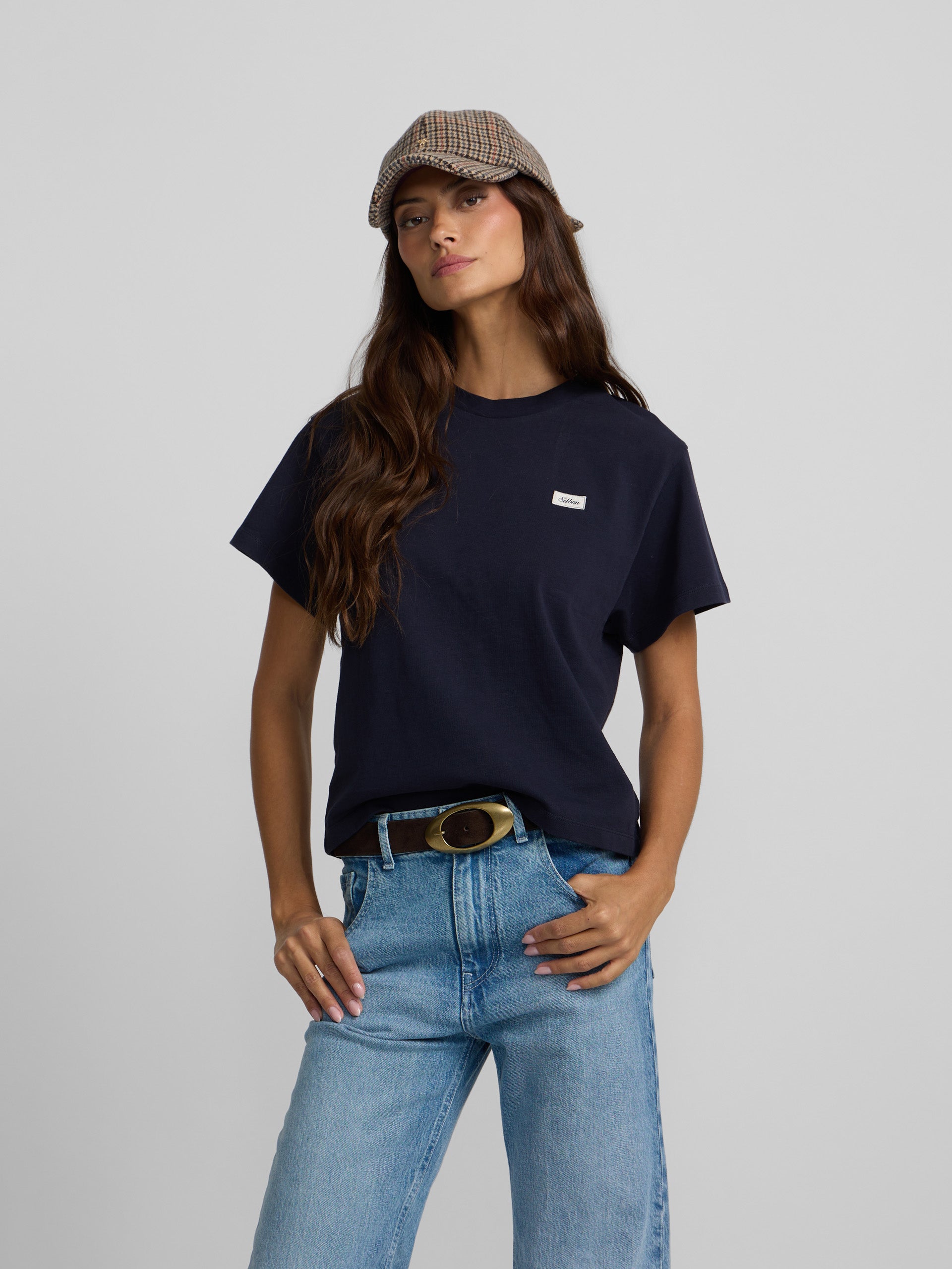 T-shirt mulher patch silbon azul-marinho