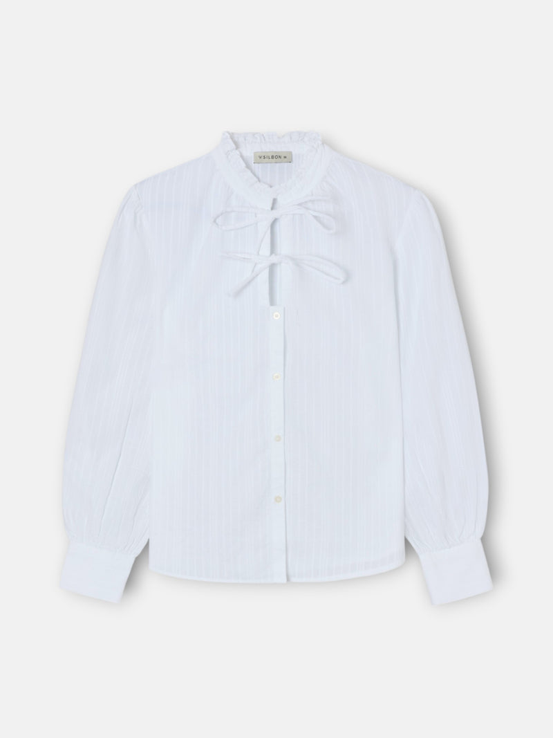 Camisa de gola alta com laços branca