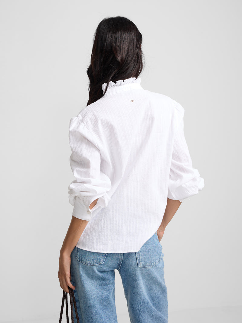 Camisa de gola alta com laços branca