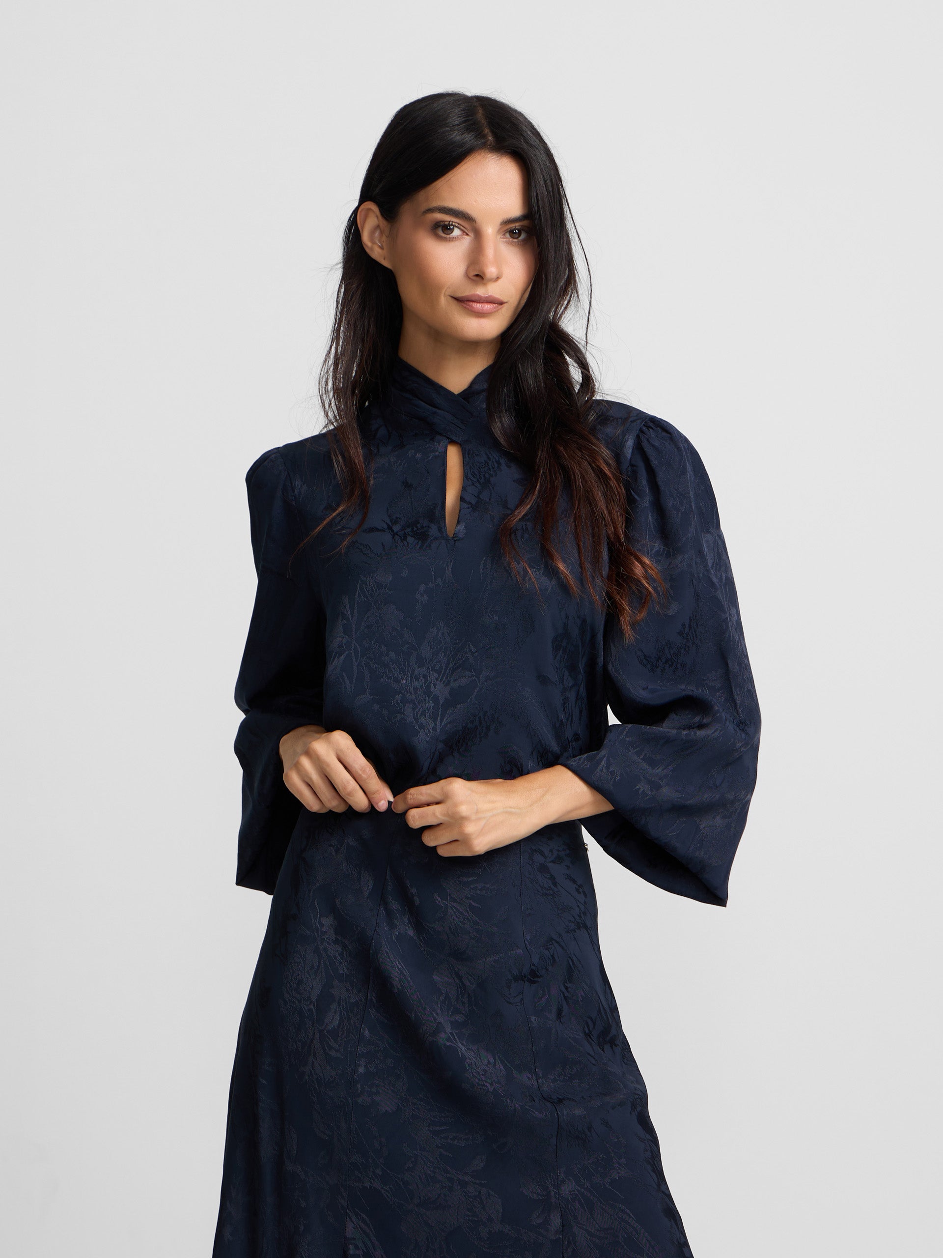 Blusa tira cuello jacquard azul