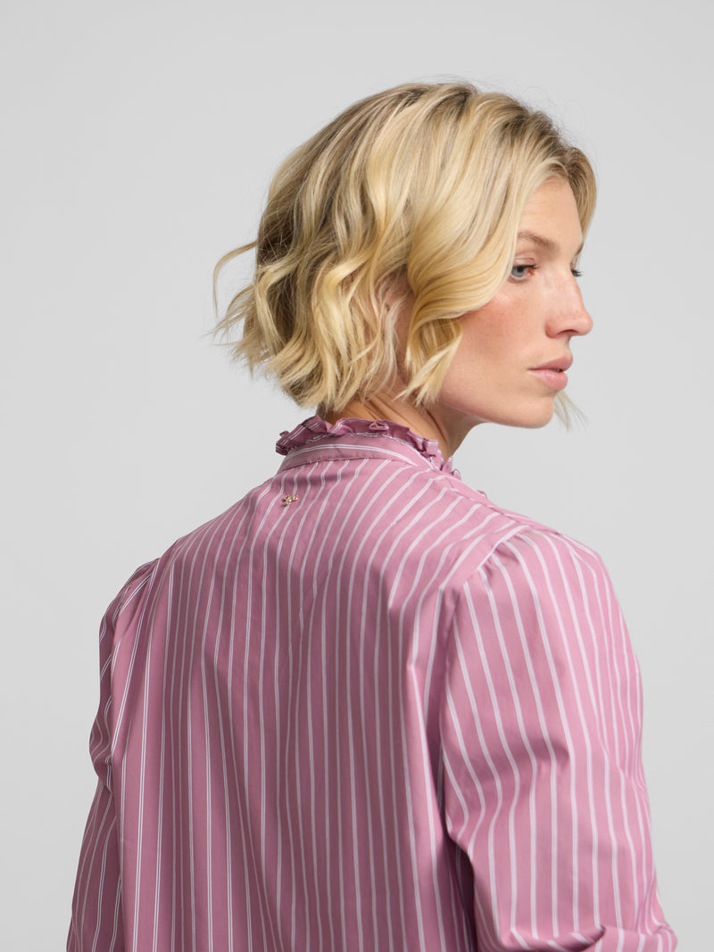 High-neck shirt with pink striped bows