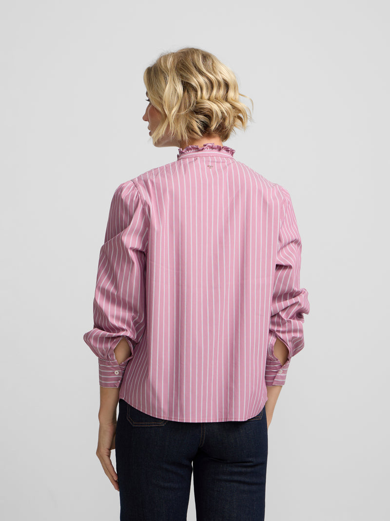 High-neck shirt with pink striped bows