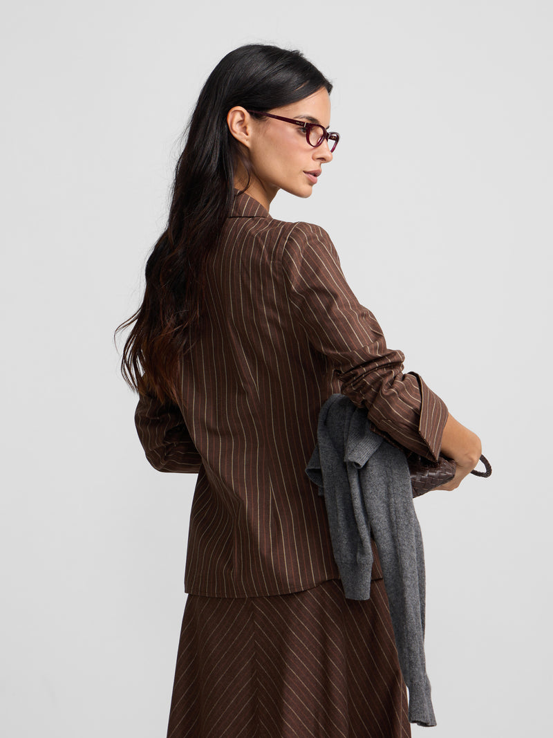 Blouse à col à revers rayée marron