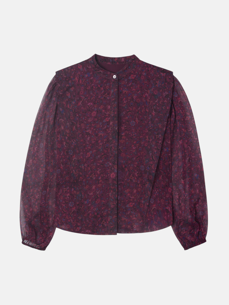 Blouse à imprimé fleuri bordeaux