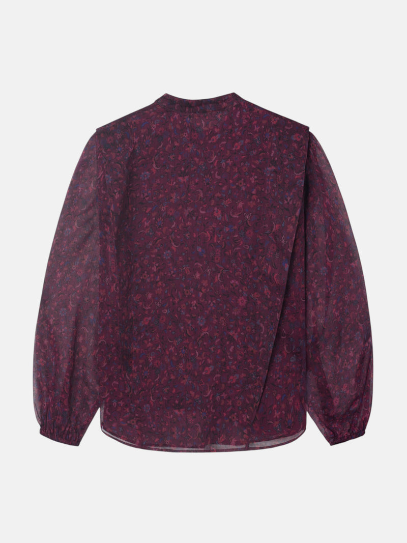 Blouse à imprimé fleuri bordeaux