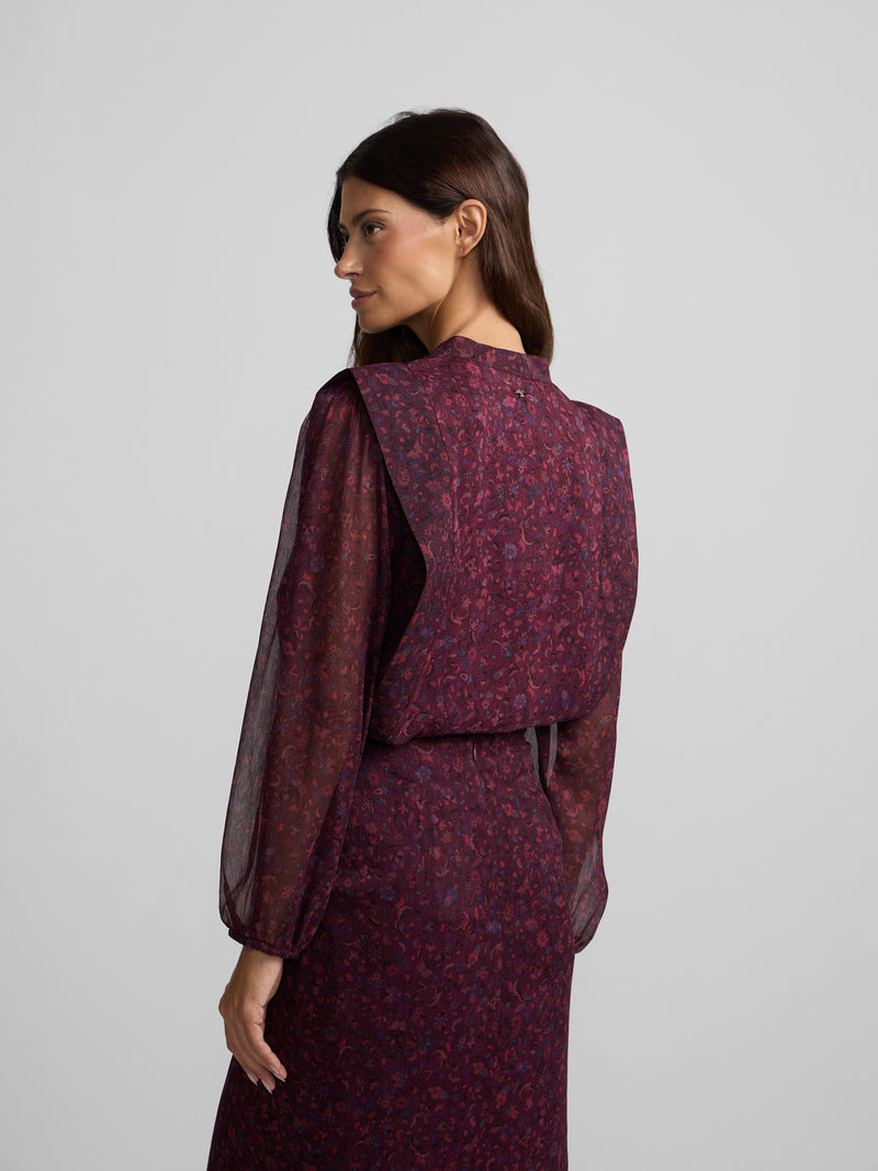 Blouse à imprimé fleuri bordeaux