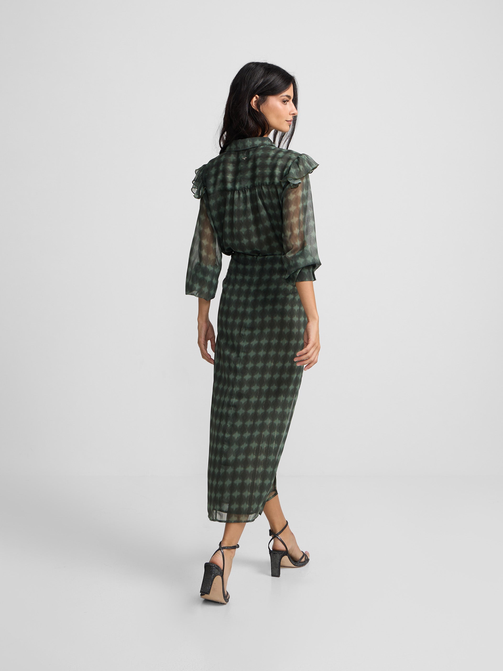 Saia midi com nó estampado étnico verde