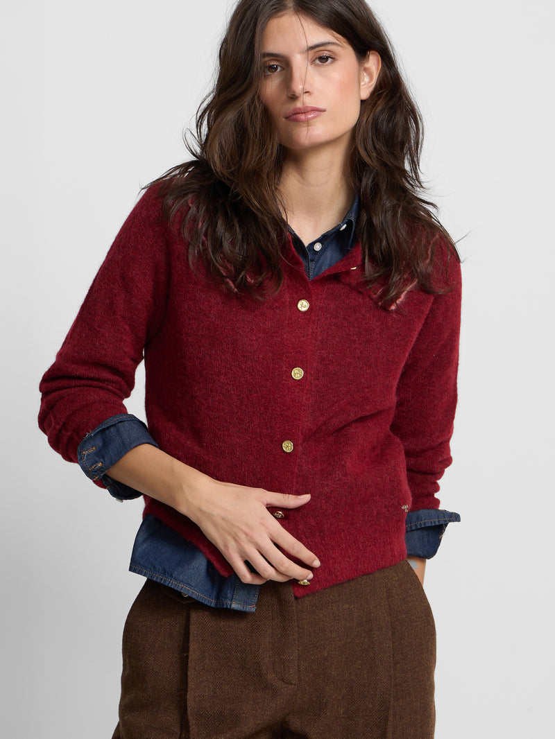 Cardigan cuello bobo granate