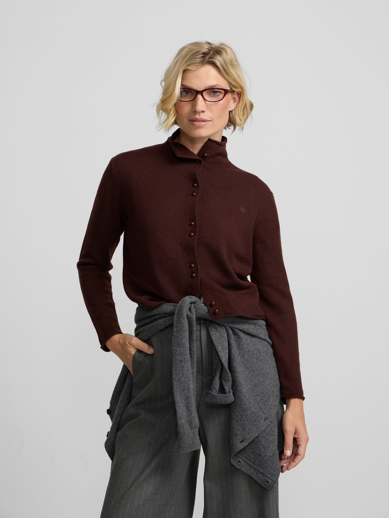 Brown high-neck cardigan