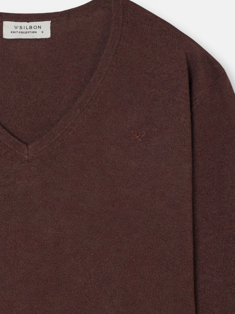 Jersey cuello pico marron
