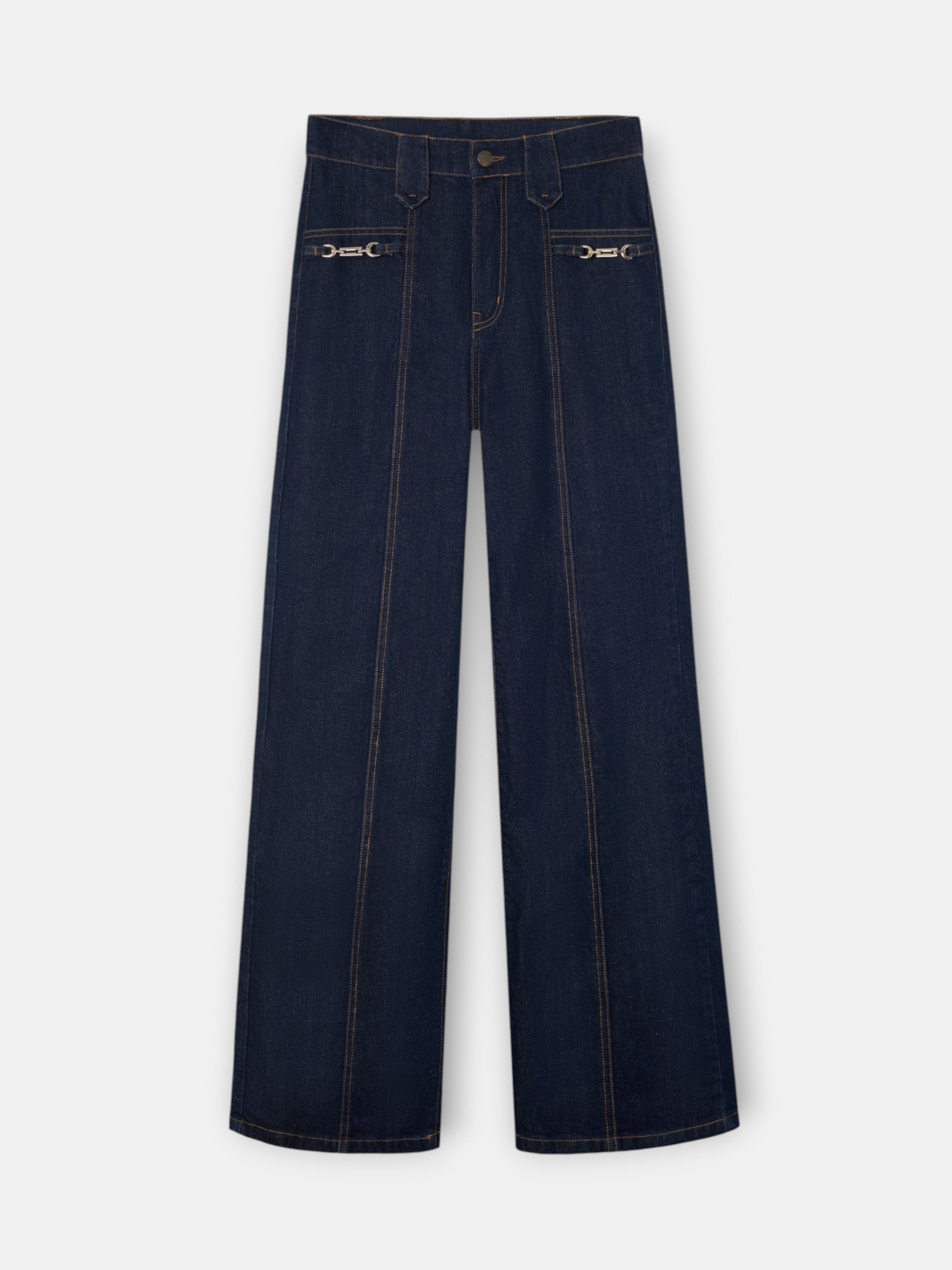 Pantalon denim recto detalle hebillas denim