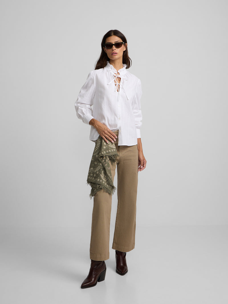Calças culotte marinheiro denim areia