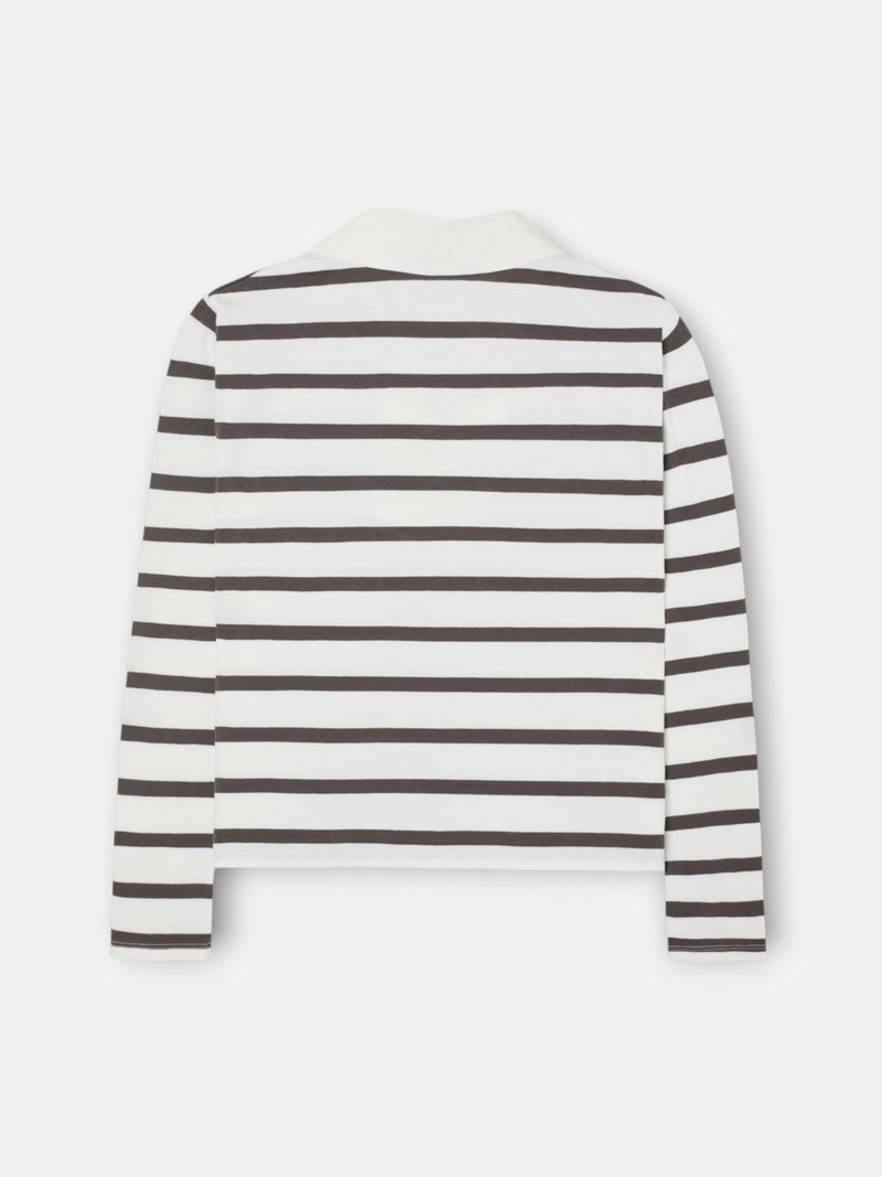 Polo de mulher de manga comprida às riscas cru