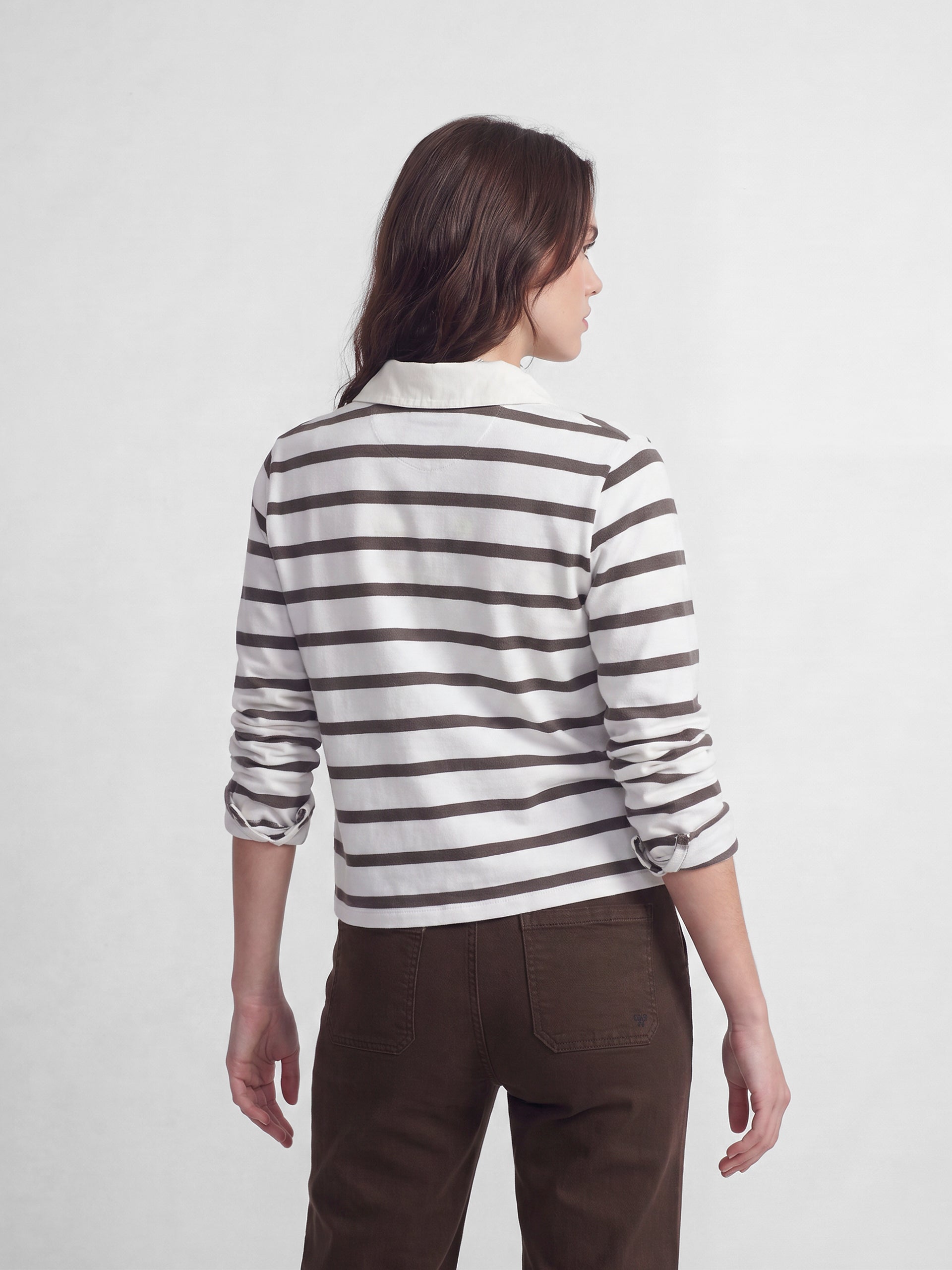 Polo woman manga larga rayas crudo