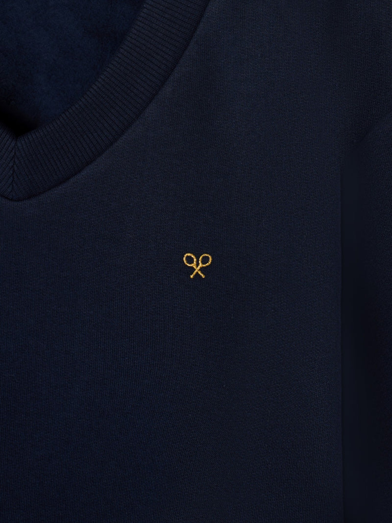 Sweatshirt mulher com barra de camisa azul-marinho