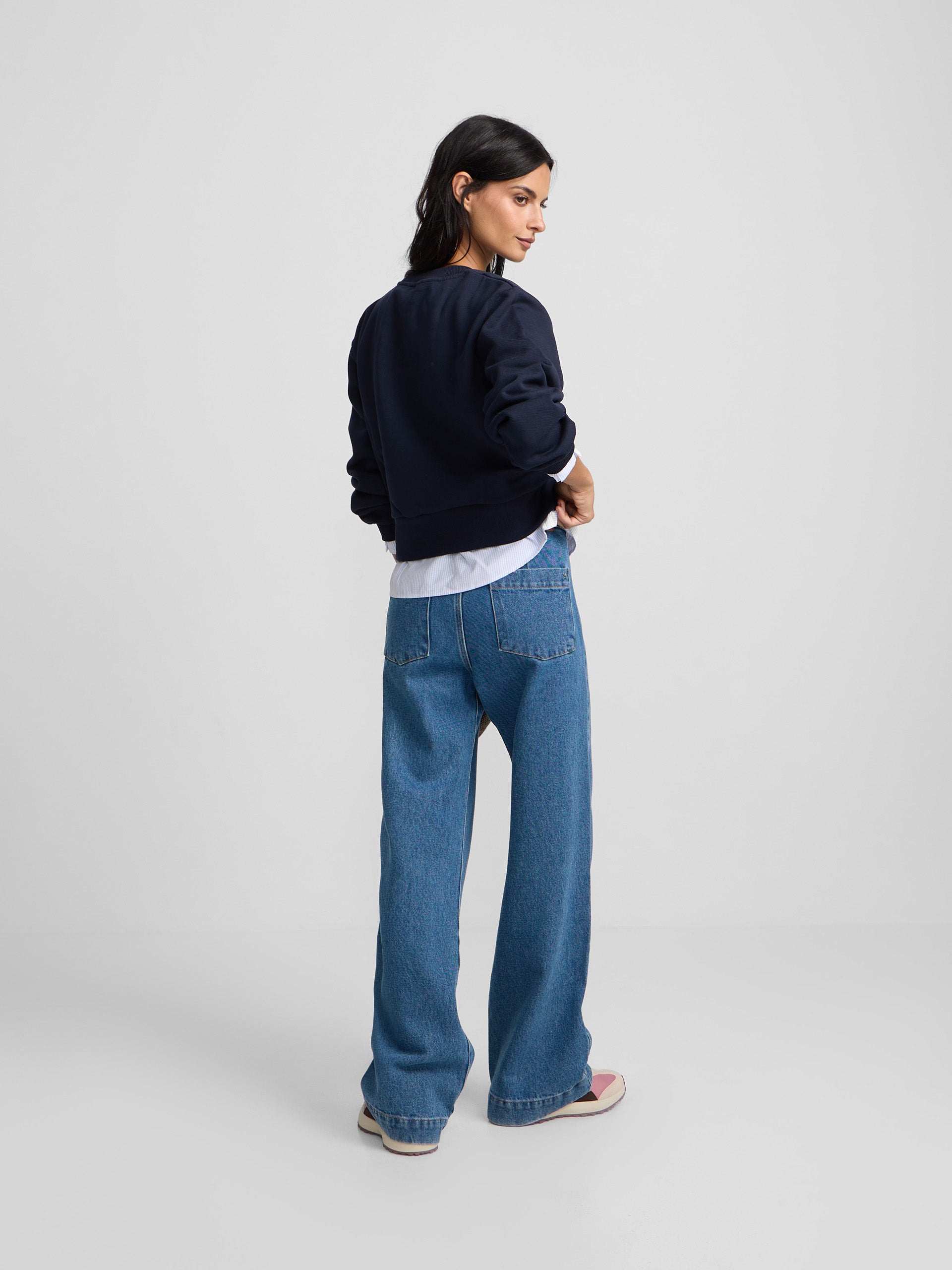 Sweat-shirt femme à ourlet chemise marine