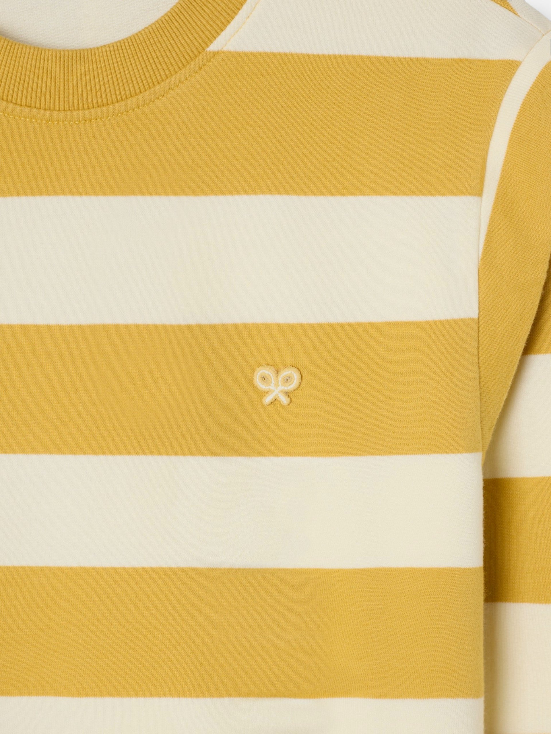 Sweatshirt com ombreiras, riscas mostarda e cru