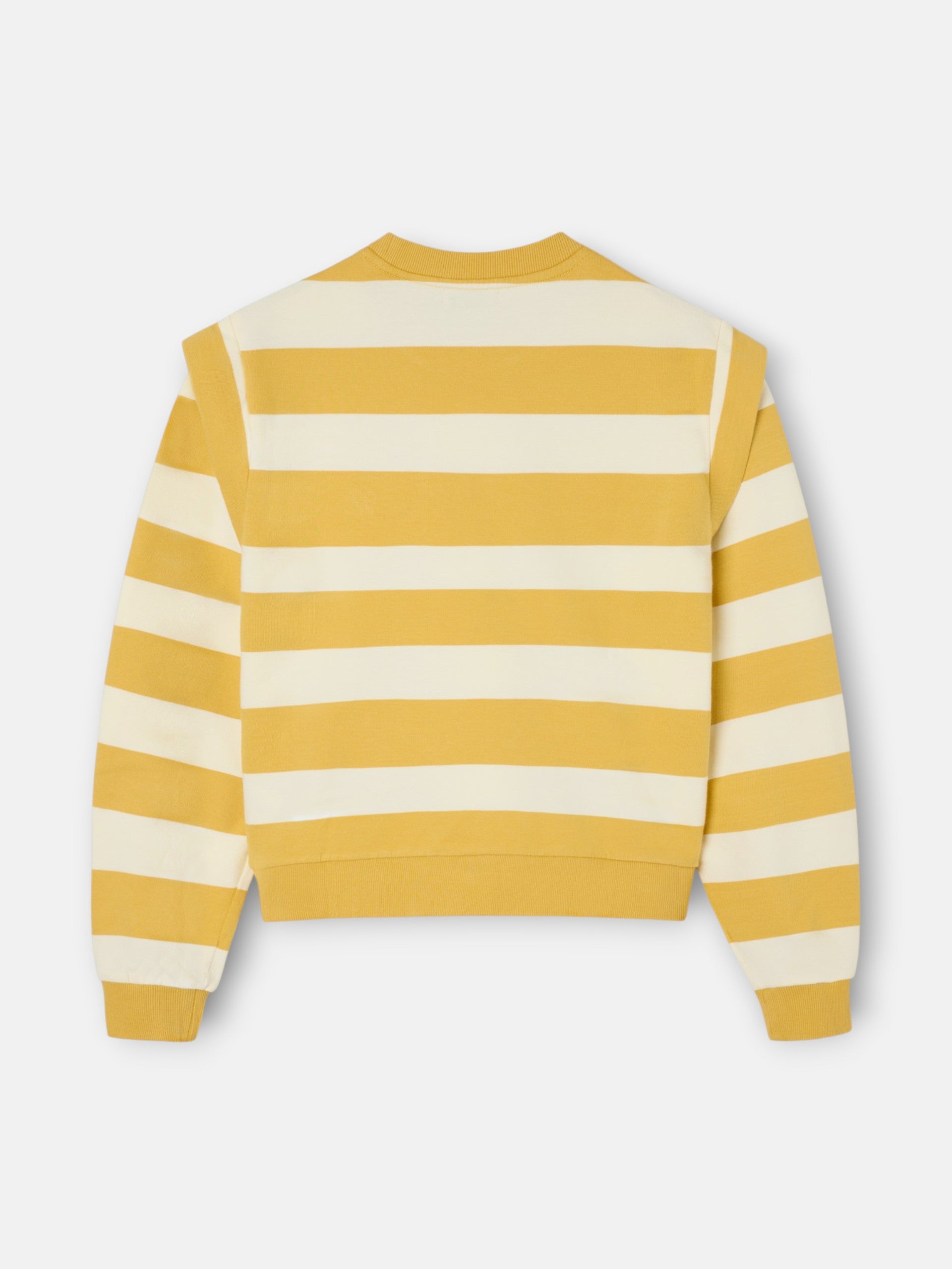 Sweatshirt com ombreiras, riscas mostarda e cru