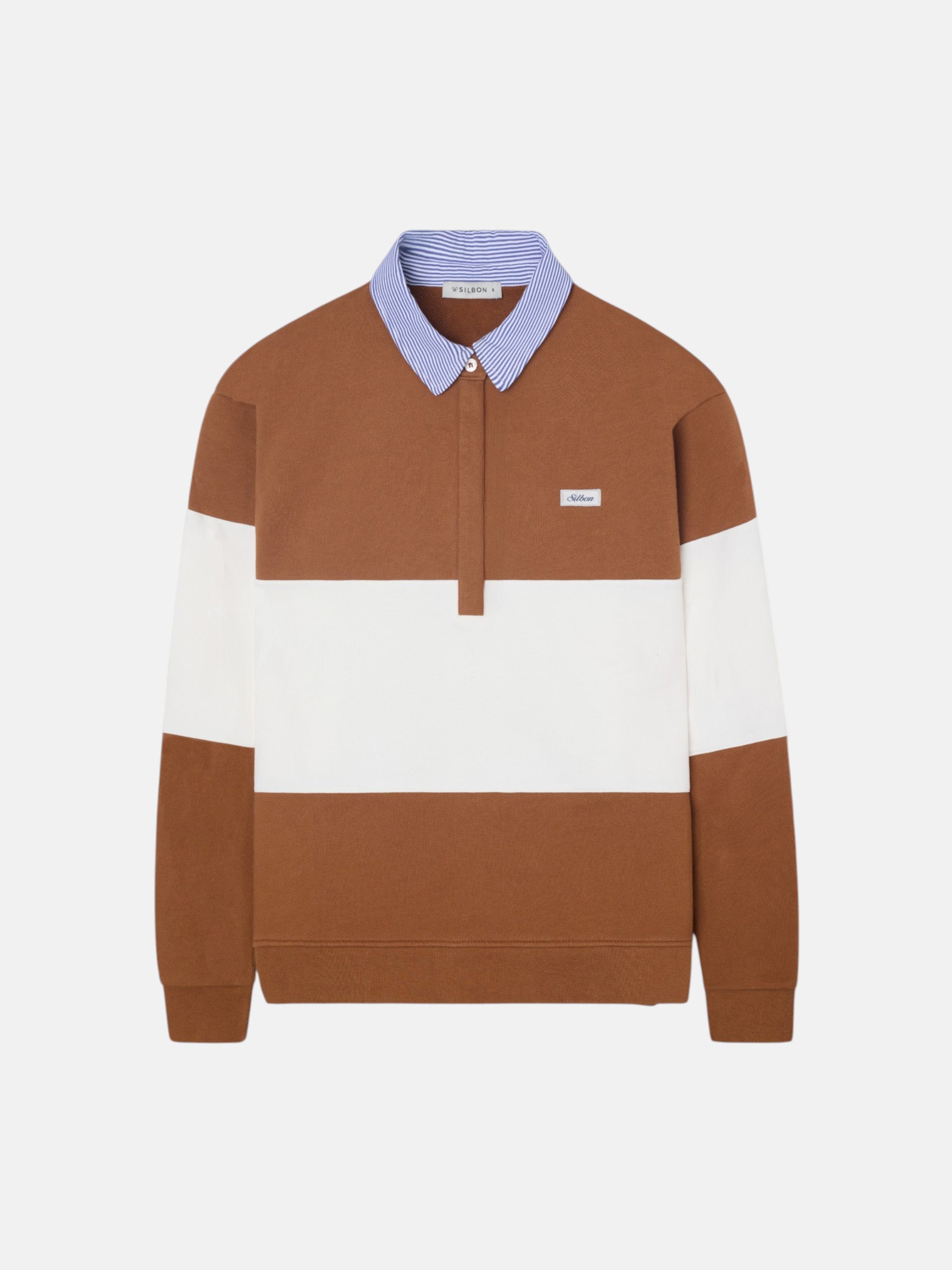 Sudadera woman cuello polo rayas camel