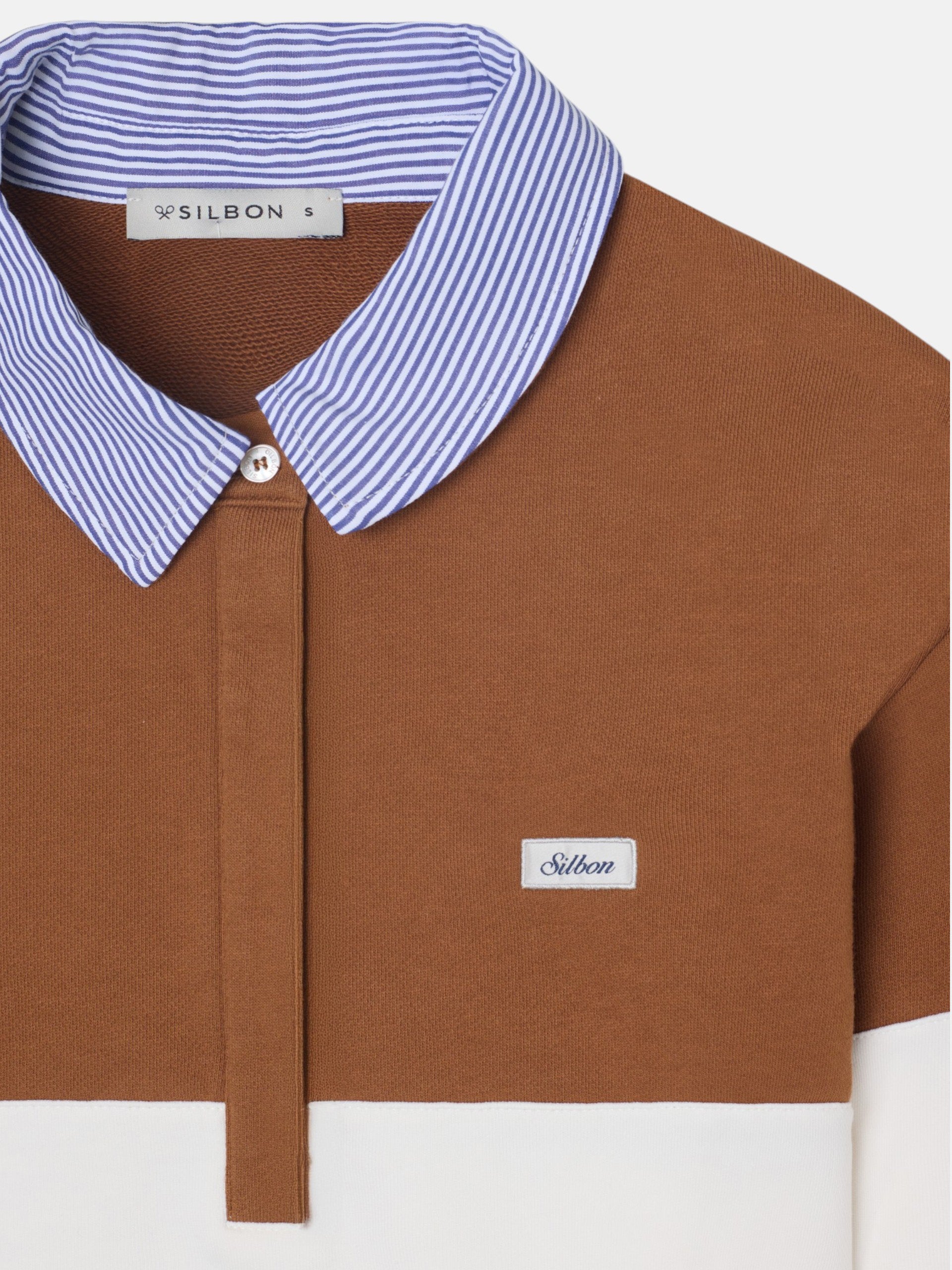 Sudadera woman cuello polo rayas camel