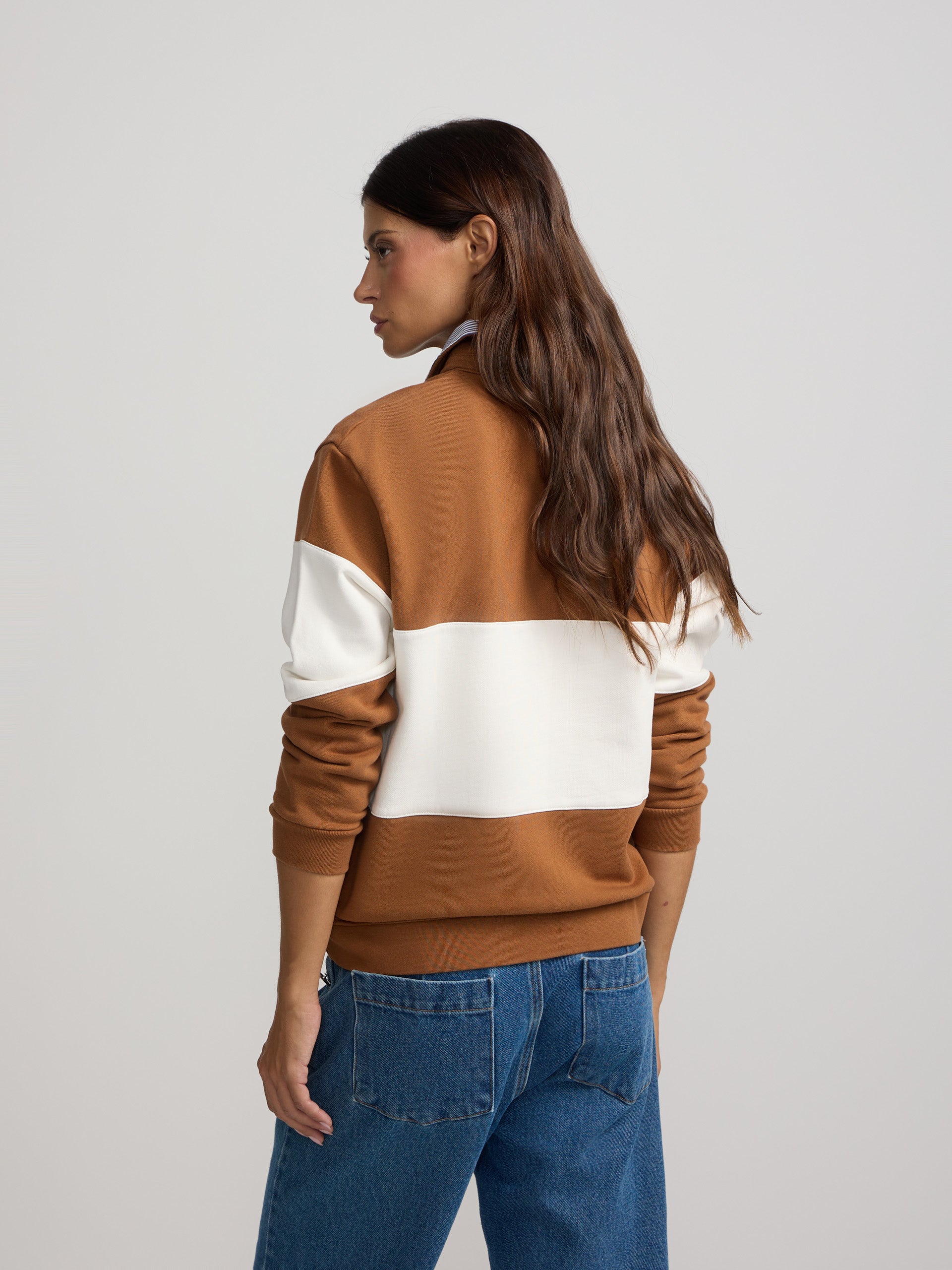Sudadera woman cuello polo rayas camel