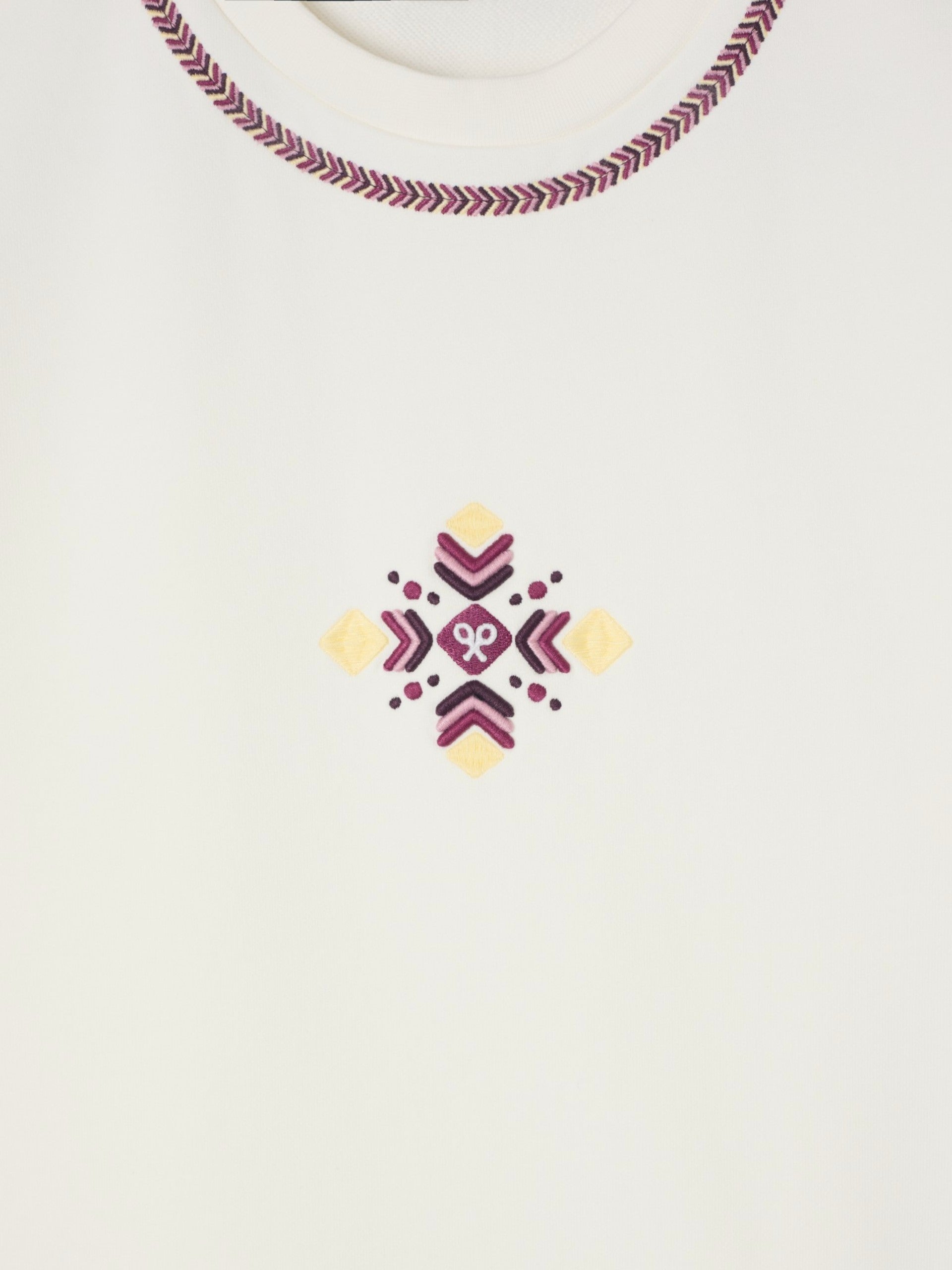 Sweat-shirt femme broderie ethnique écru