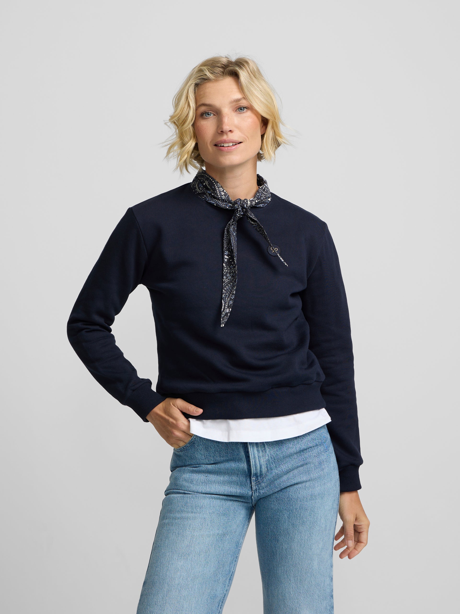 Sweat-shirt femme foulard bleu marine