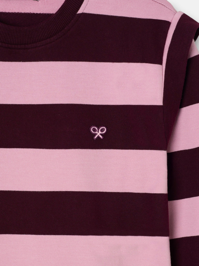 Pink and burgundy striped sweatshirt with shoulder pads