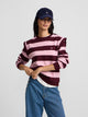 Sweatshirt com ombreiras, riscas rosa e grená