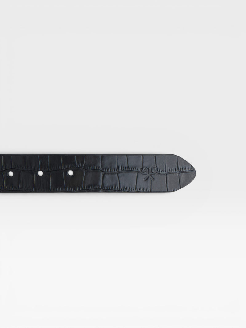 Cinto de pele com textura de crocodilo e fivela tartaruga preto