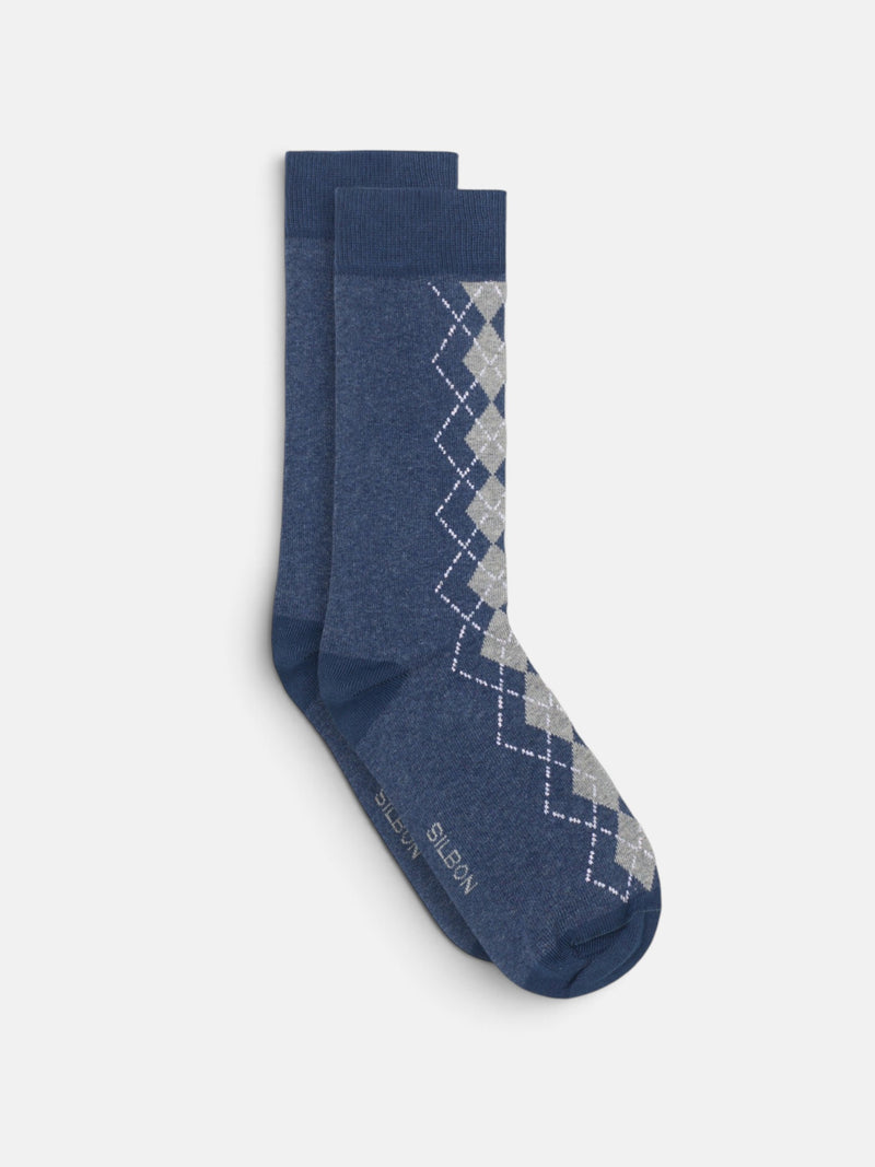 Chaussettes à losanges bleu et gris