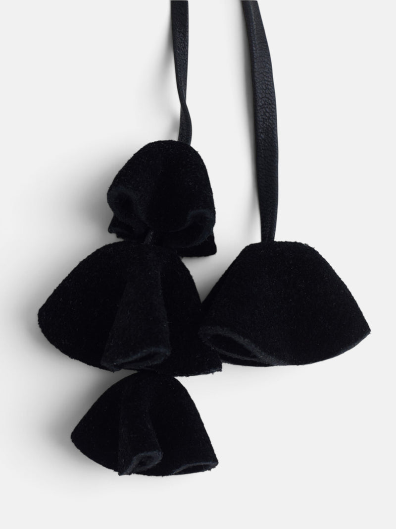 Black leather keychain with flowers