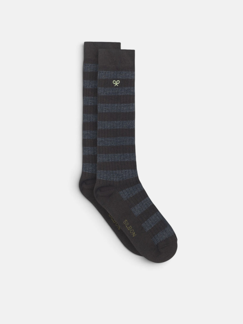 Long socks with gray and brown stripes