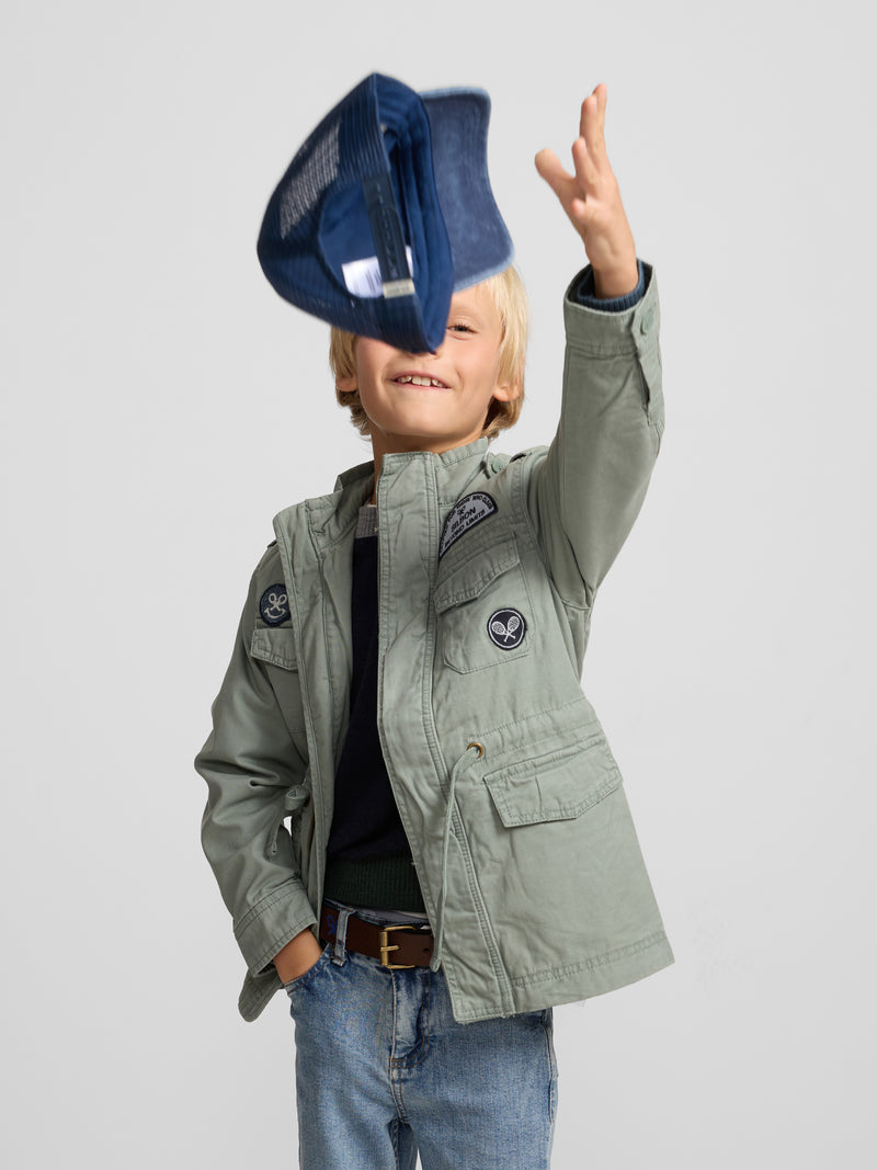 Veste militaire enfant à écussons verte