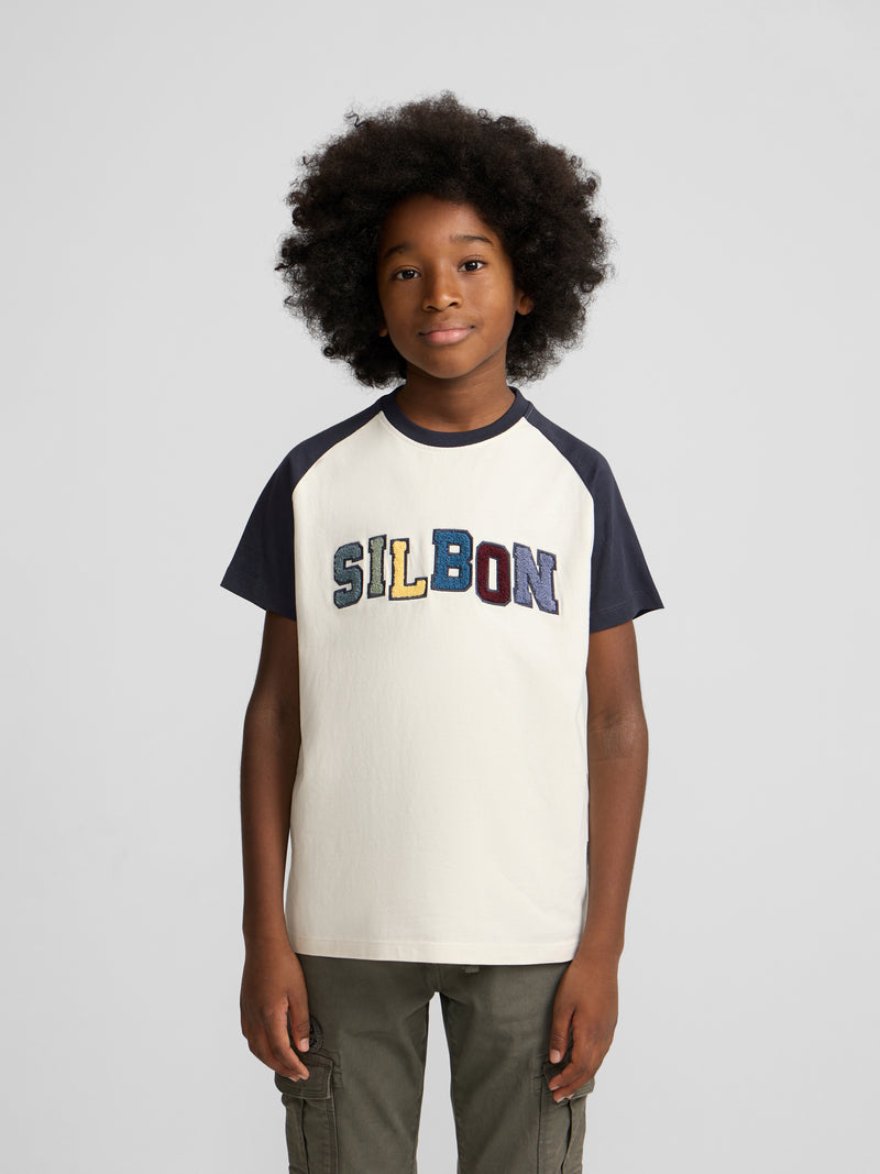 Kids navy blue raglan varsity t-shirt
