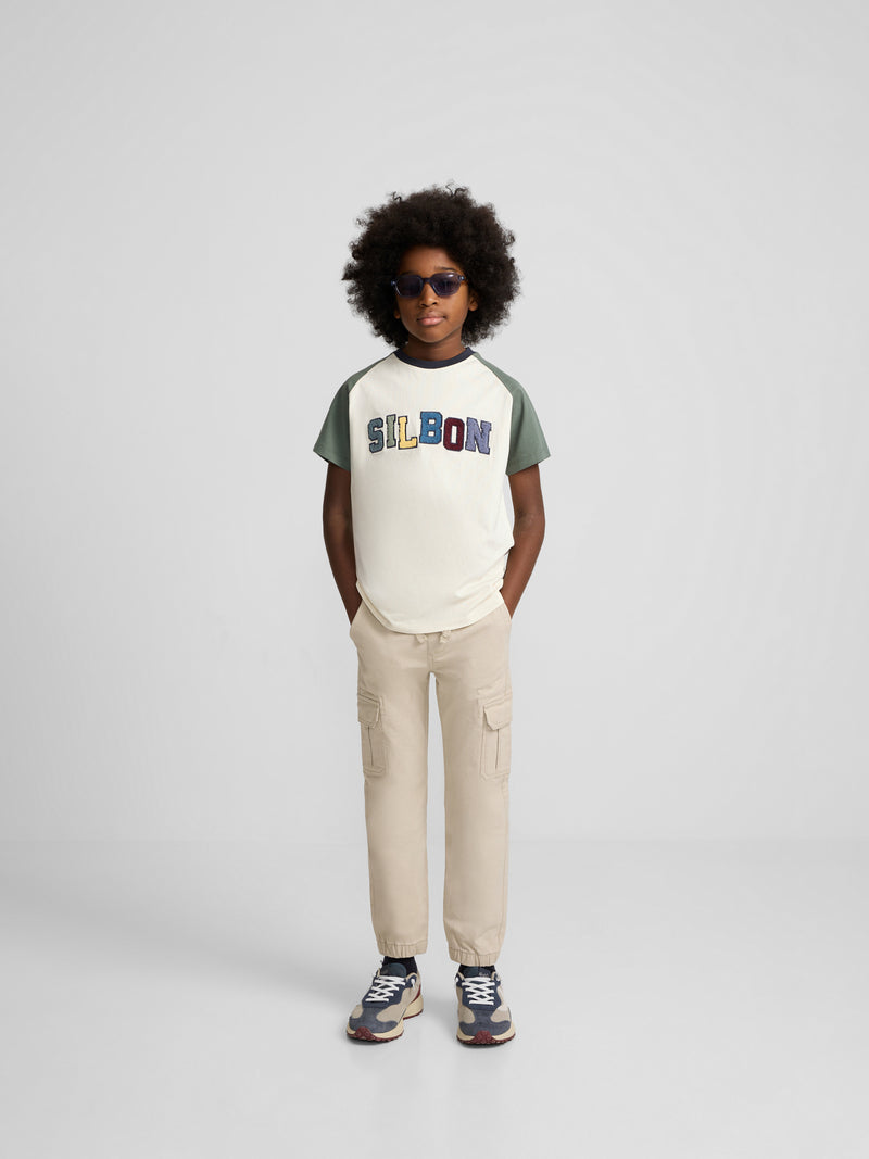 T-shirt enfant raglan varsity vert foncé