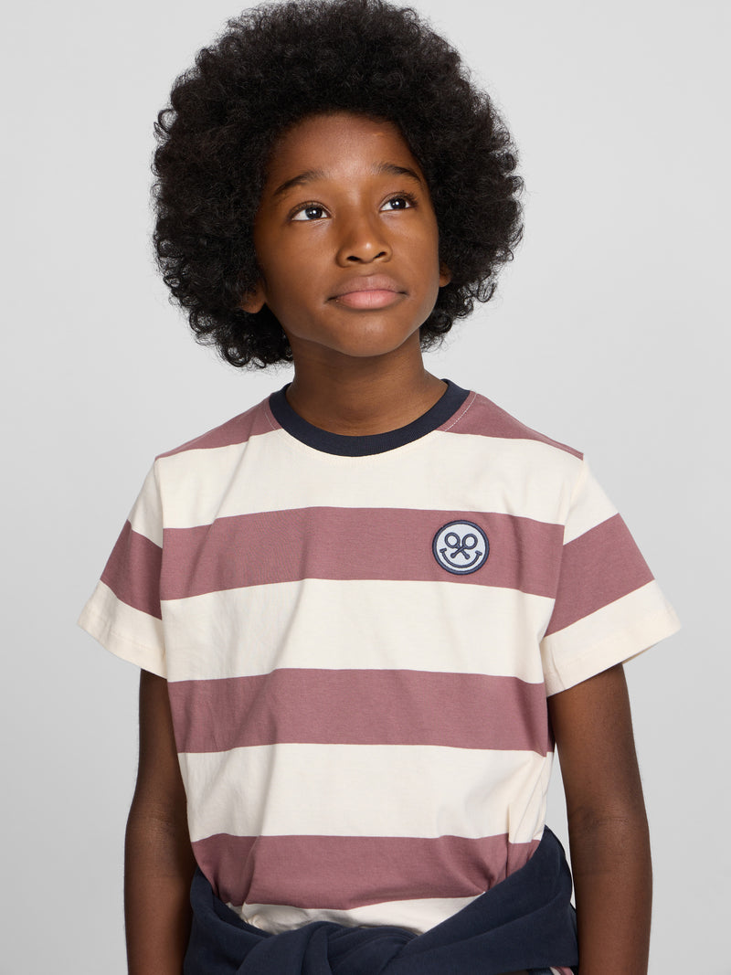 T-shirt enfant à rayures larges smile bordeaux