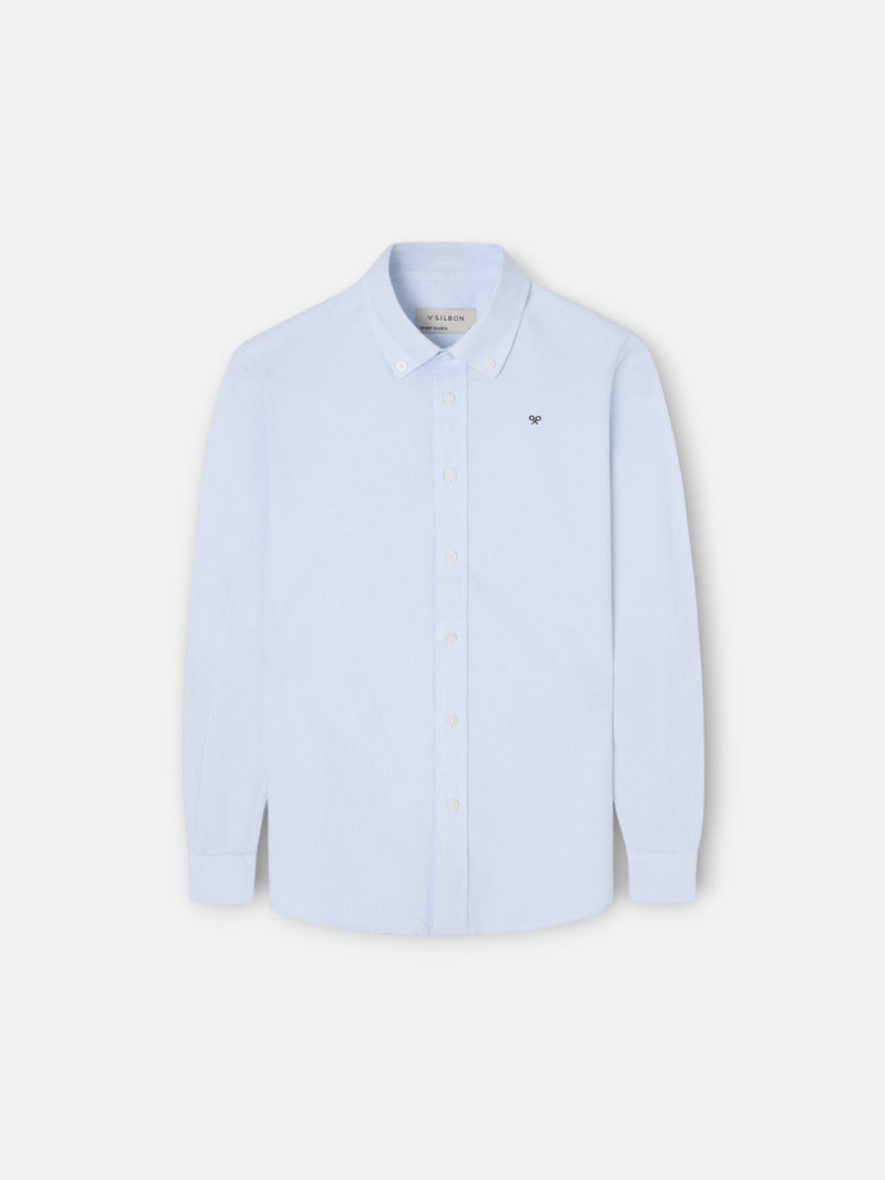 Camisa sport criança oxford mil riscas azul-claro