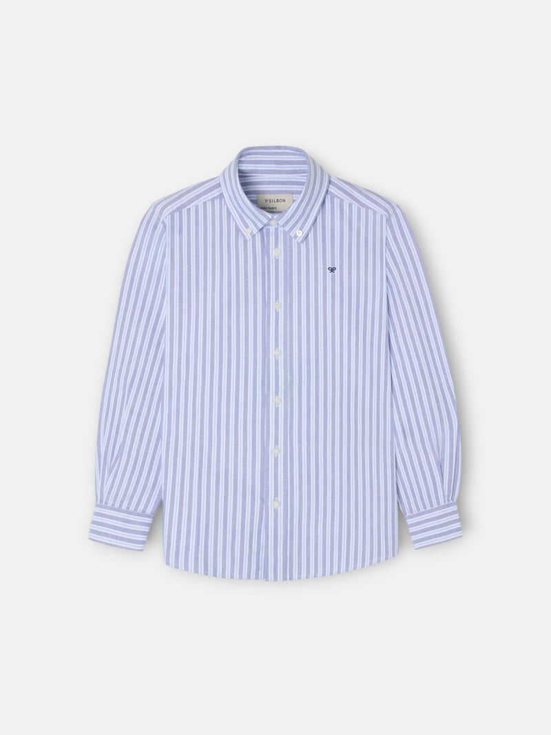 Kids' sport shirt oxford bicolor stripe navy light blue