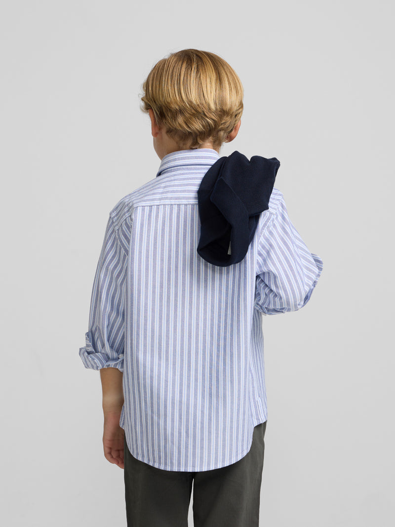 Kids' sport shirt oxford bicolor stripe navy light blue