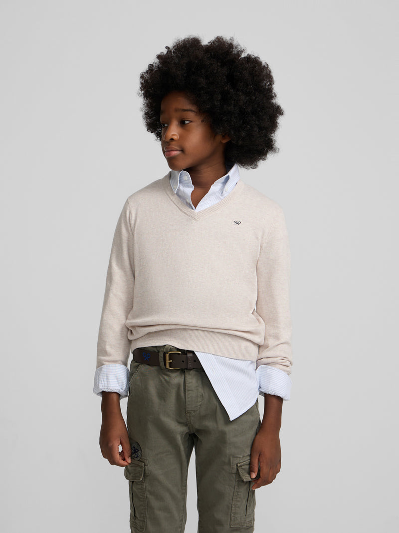 Jersey kids cuello pico crema