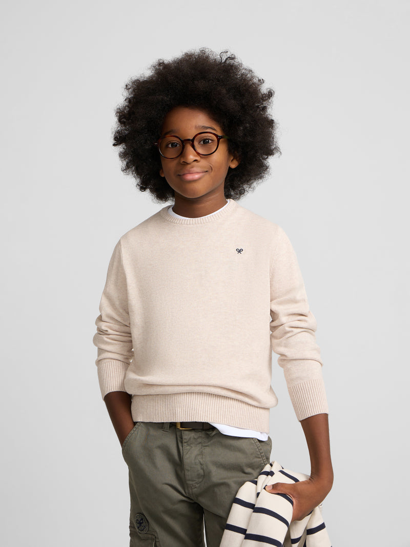 Pull enfant col rond crème