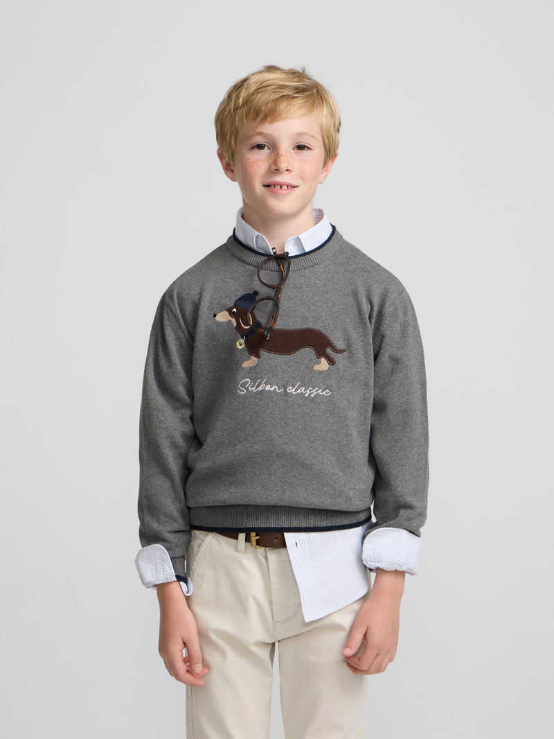 Pull enfant chien gris