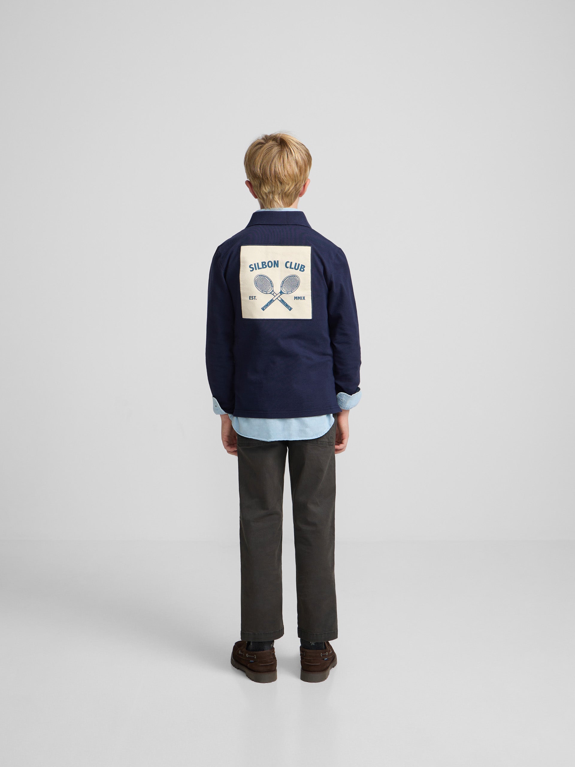 Navy blue patch kids polo