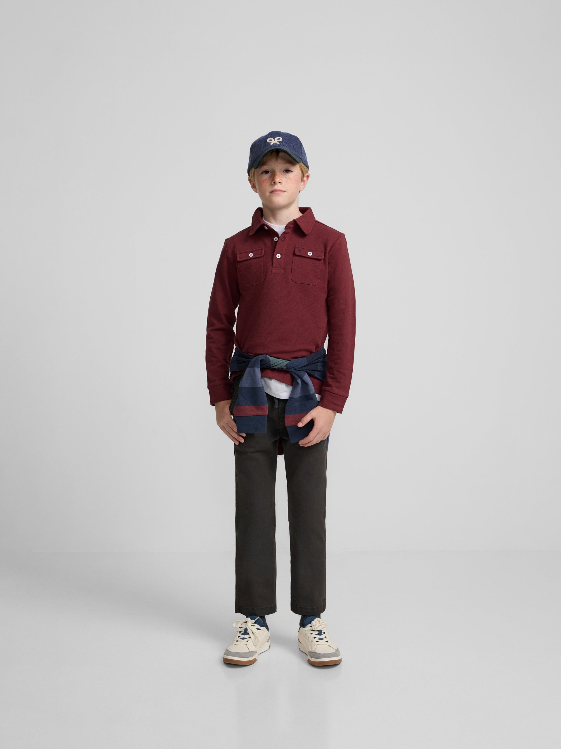 Kids burgundy polo with pockets
