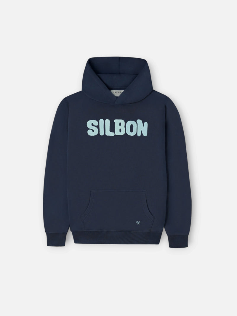 Kids hoodie with contrasting patch in navy blue
