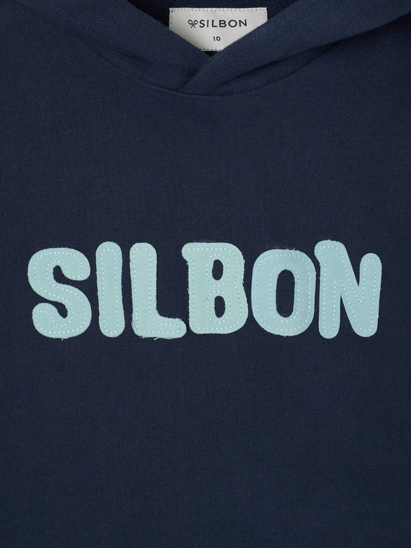 Kids hoodie with contrasting patch in navy blue