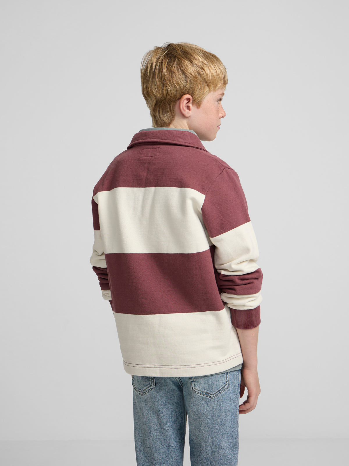 Kids sweatshirt with striped polo collar smile burgundy